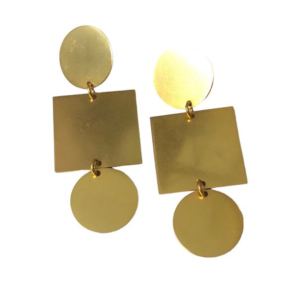 J. Crew Earrings Geometric Modern Gold Tone Oversized Large Drop Chunky - Picture 6 of 6